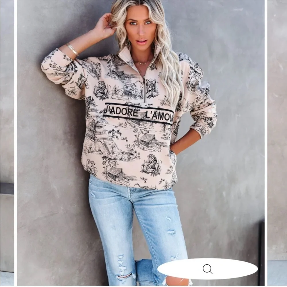 ellandem J'ADORE L'amour Pattern Half Zip Toile Jacket